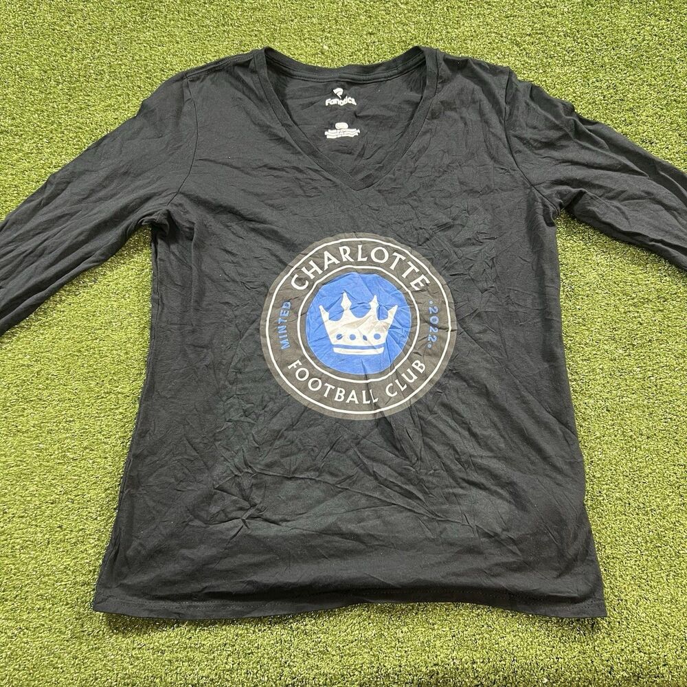 Charlotte FC Fanatics Women's Long Sleeve V-Neck Shirt Medium NWOT